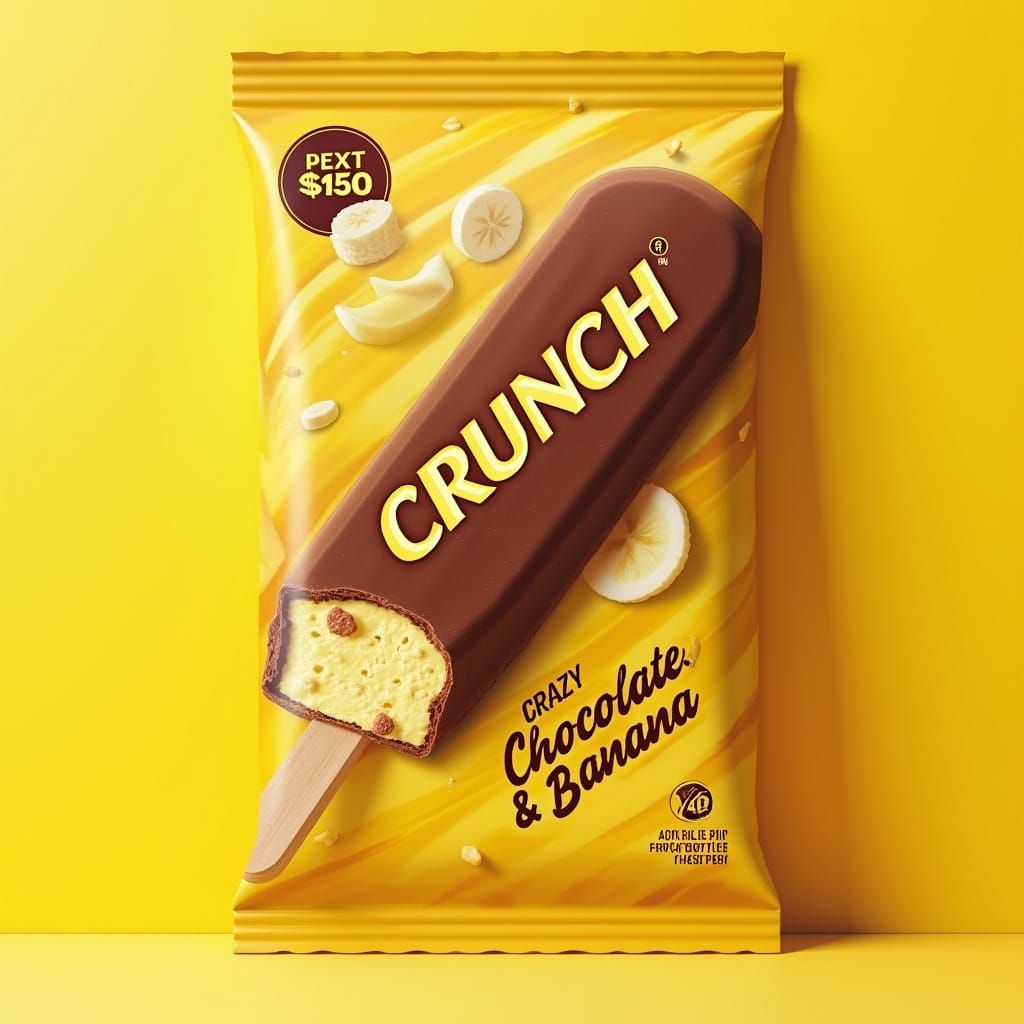 Dynamic Crunch Banana Ice Cream Bar Packaging in Modern Styl...