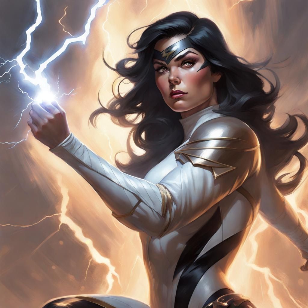 Dynamic Superheroine Portrait in Romantic Style