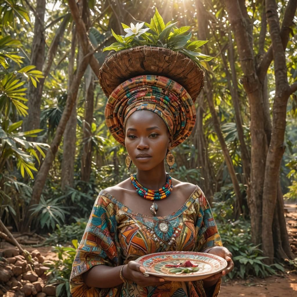 Beautiful Igbo Woman with Cassava: Digital Matte Painting