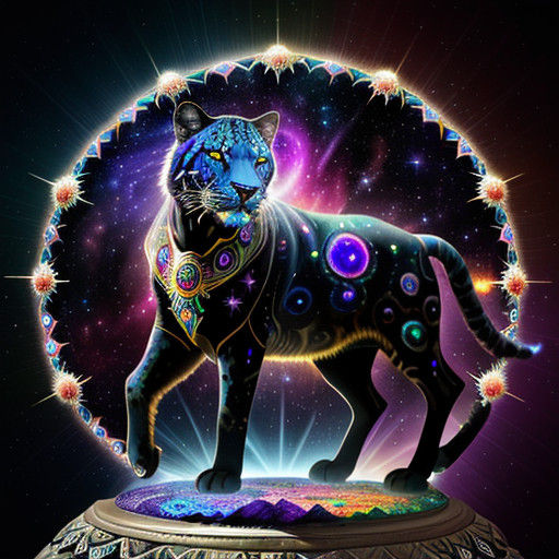 Dreamlike Jaguar in Cosmic Opal Art