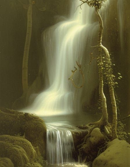 Sinister Waterfall, 1874, in the Style of Landscape Art