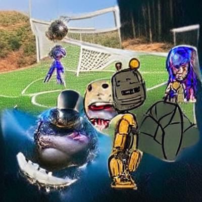 Surreal Robot Shark Soccer Game Scene
