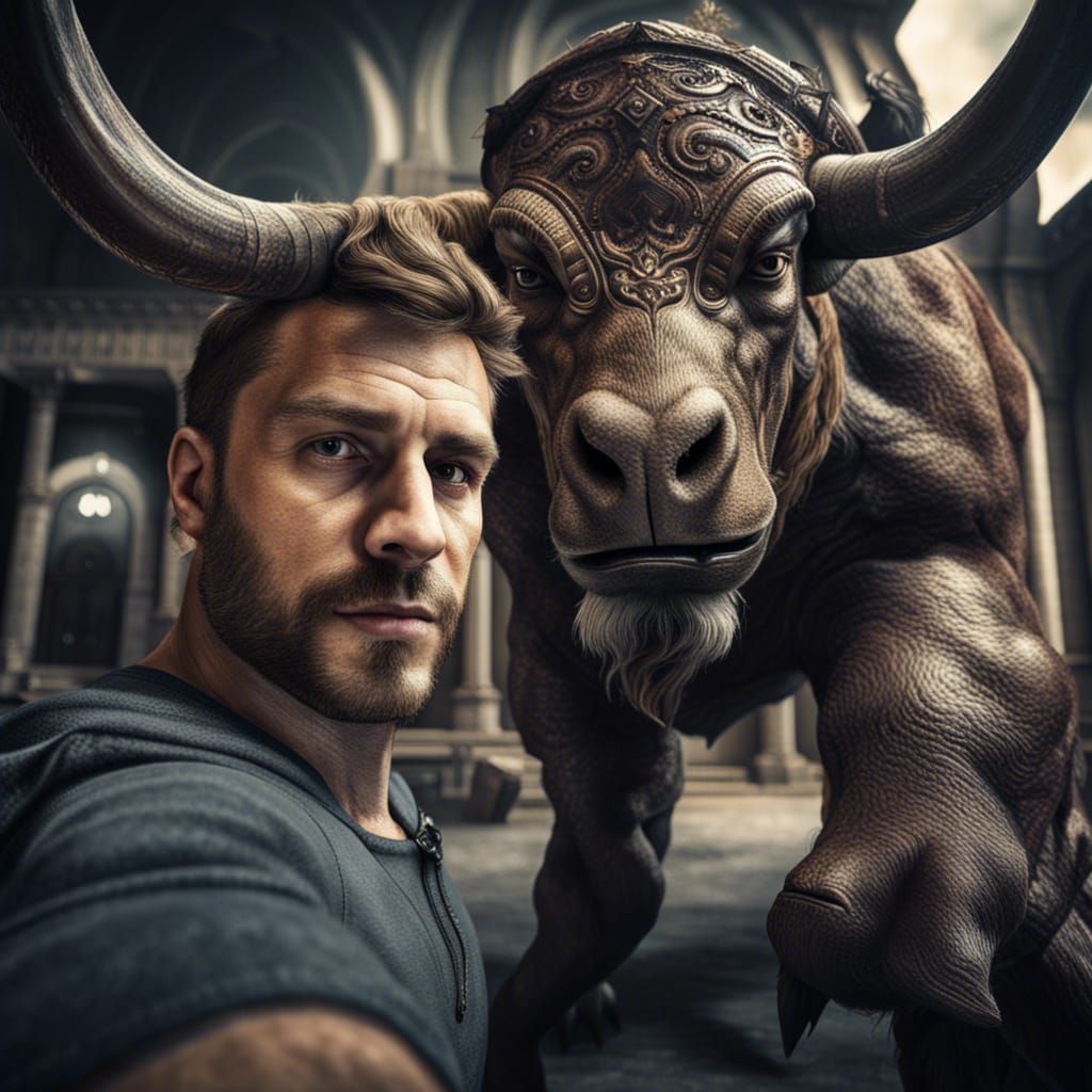 Selfie with a Hyperrealistic Minotaur
