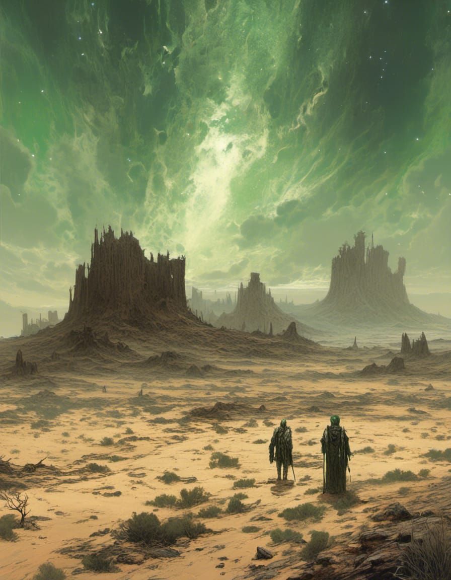 Desert Plains at Night in Comic Book Style