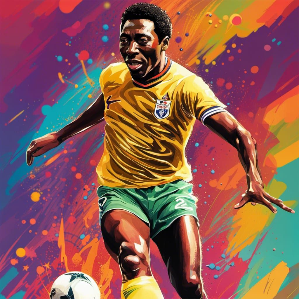 Hyperrealistic Pelé Portrait in Splash Art Style
