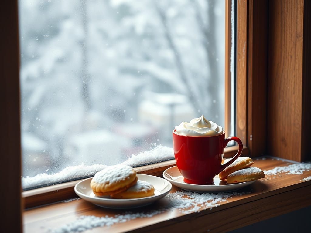 Cozy Winter Morning with Steaming Coffee