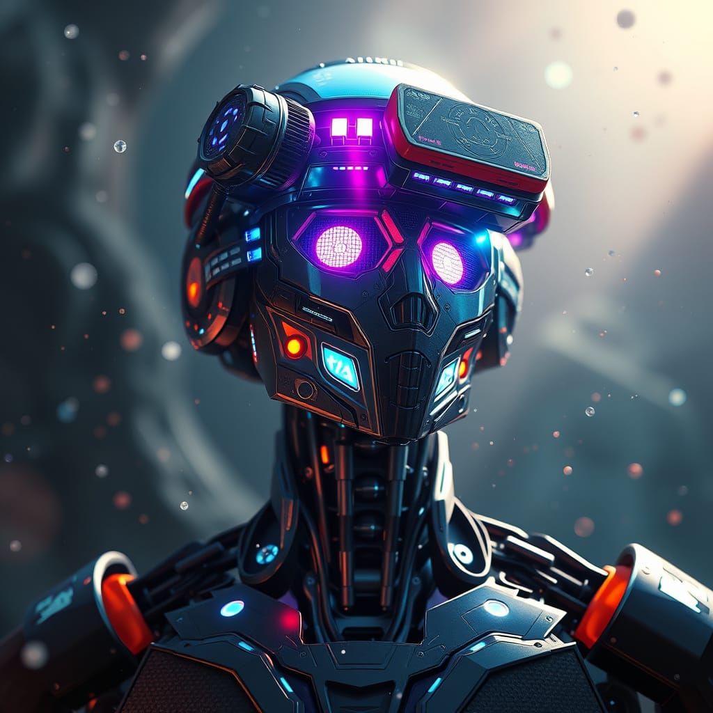 Holographic AI Android in Detailed Digital Art