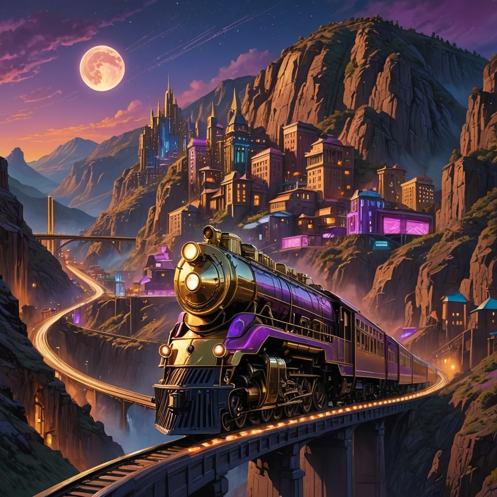 Antique Train to Futuristic City, Matte Painting