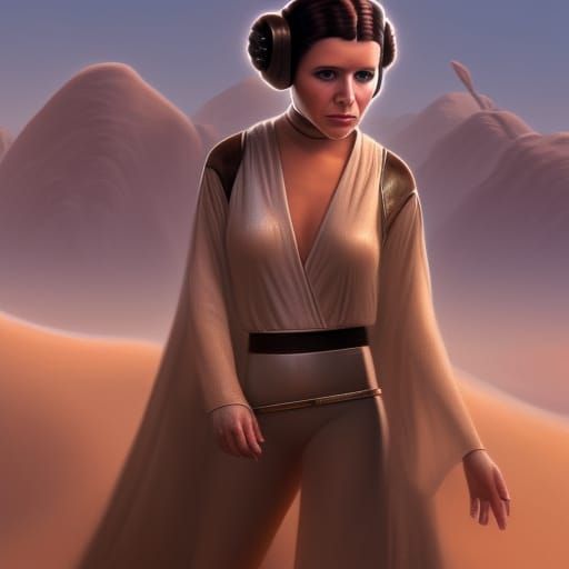 Princess Leia in Desert, Detailed Matte Painting