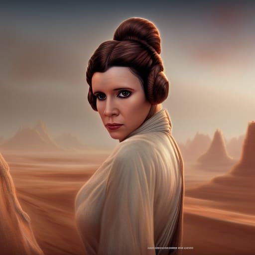 Princess Leia in Desert Landscape: Detailed Matte Painting