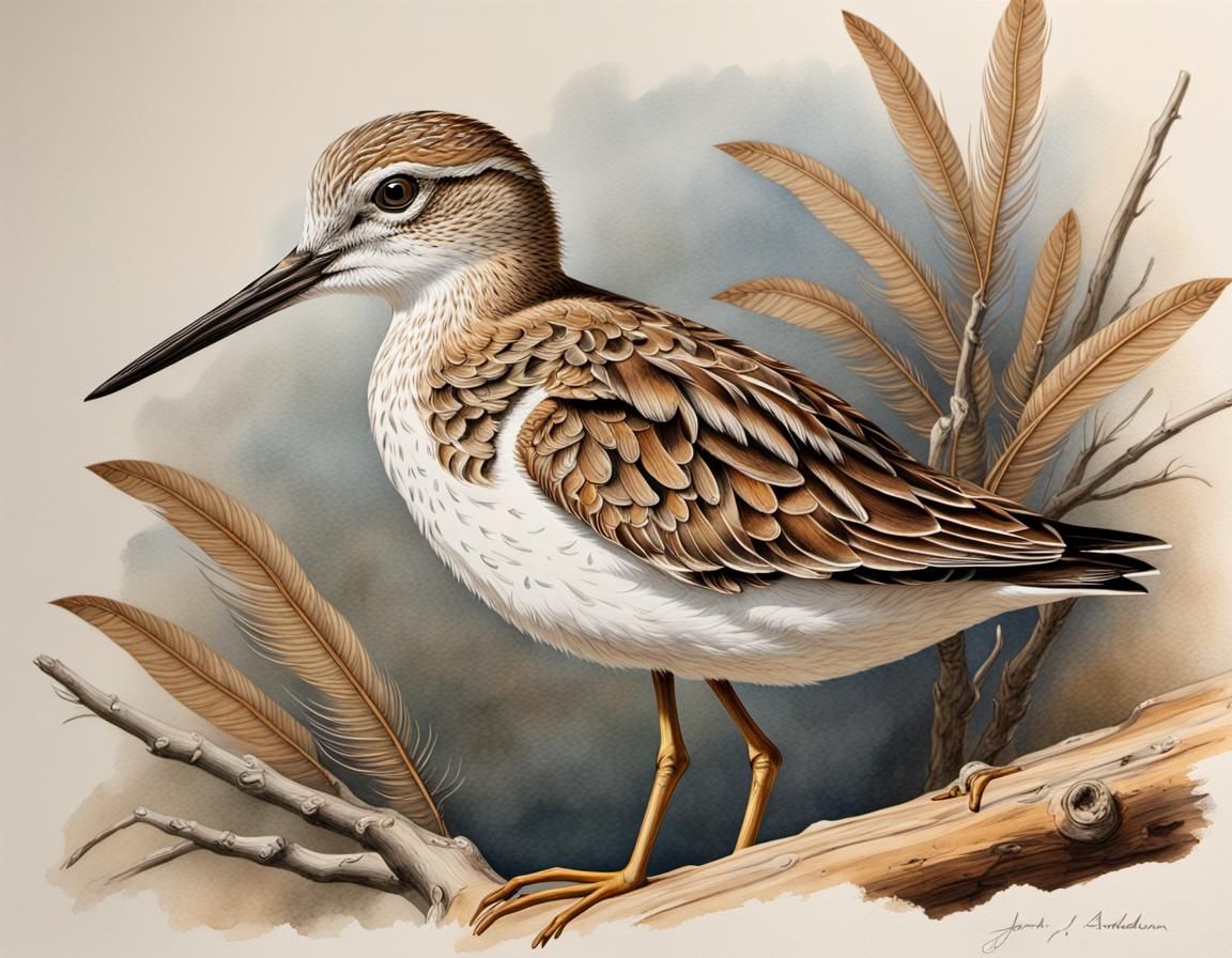Sandpiper Watercolor Illustration in Audubon Style