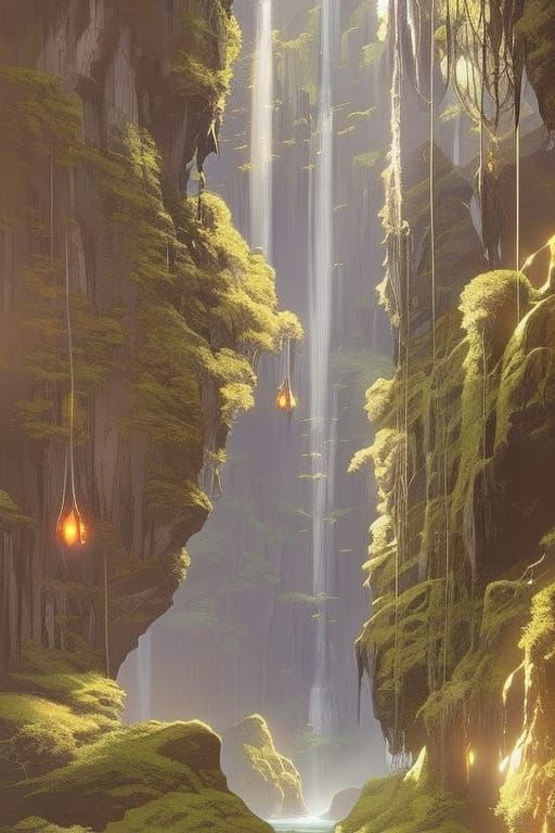 Mystical Forest Cave Entrance at Night