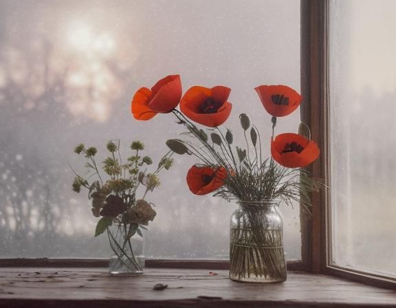 Poppy Flowers in Attic: Vintage Film Still