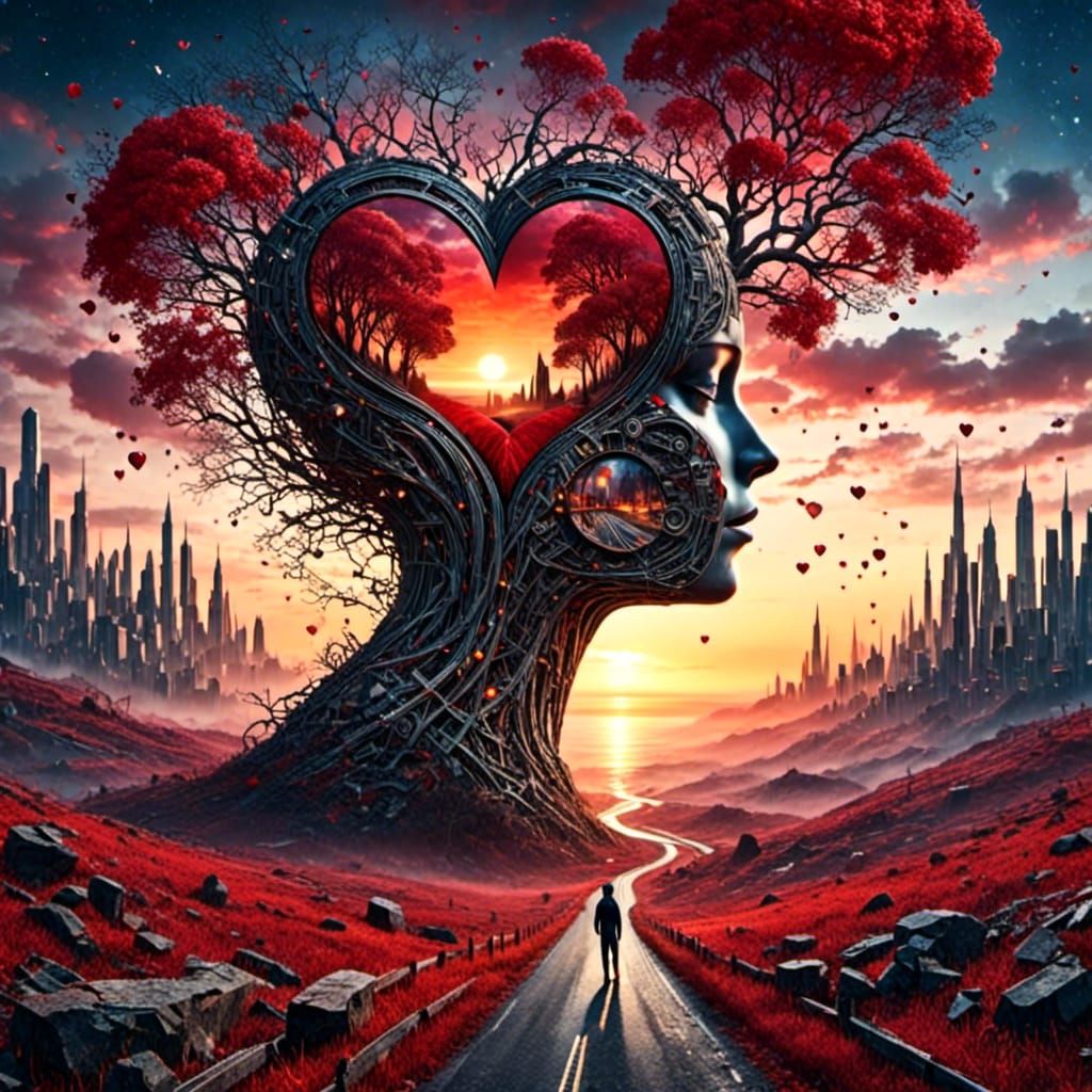 Surreal Sunset Road: A Double Exposure Love Journey