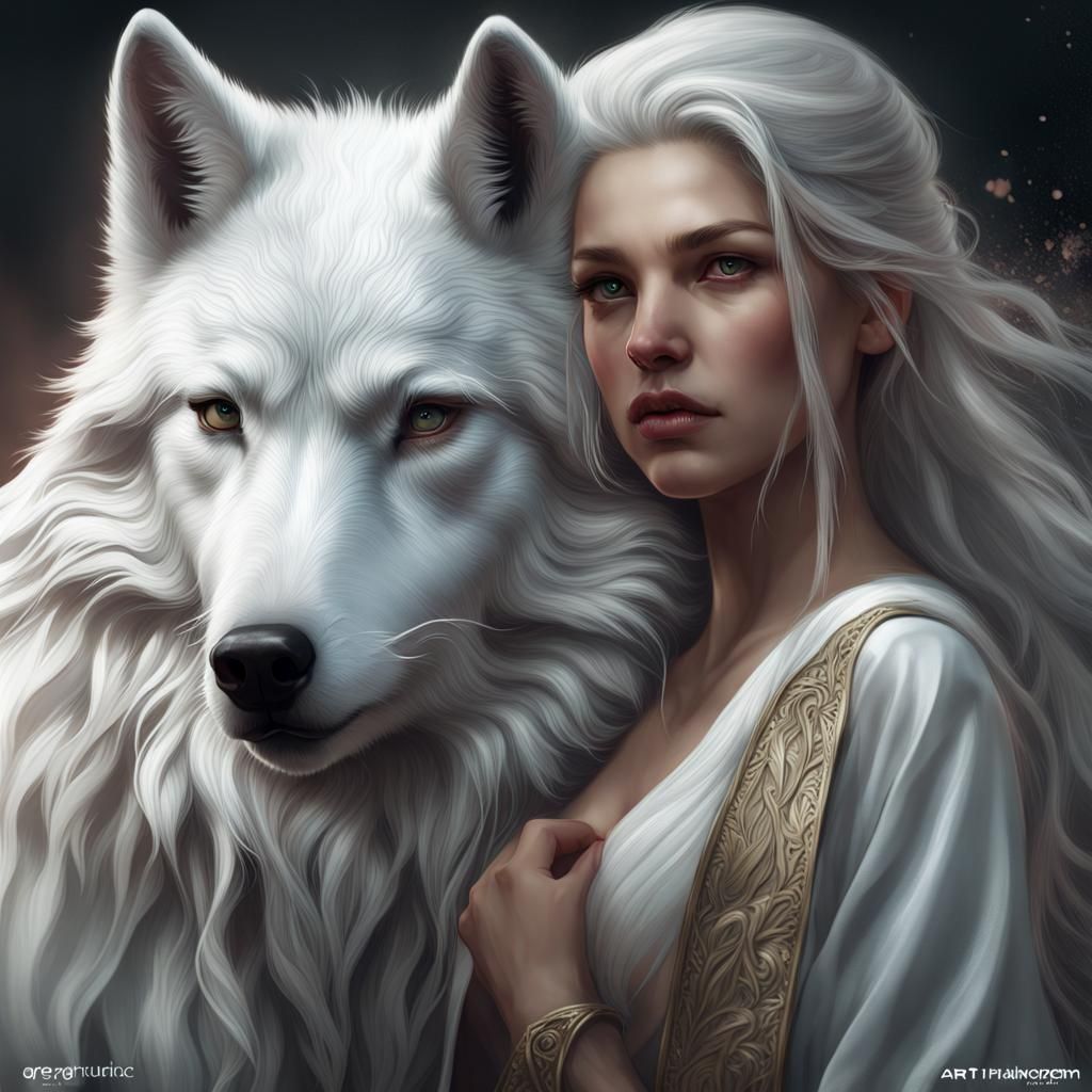 Hyperrealistic White Wolf Portrait in Volumetric Lighting