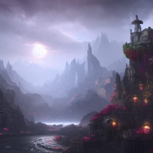Detailed Black Rose Fantasy Concept Art