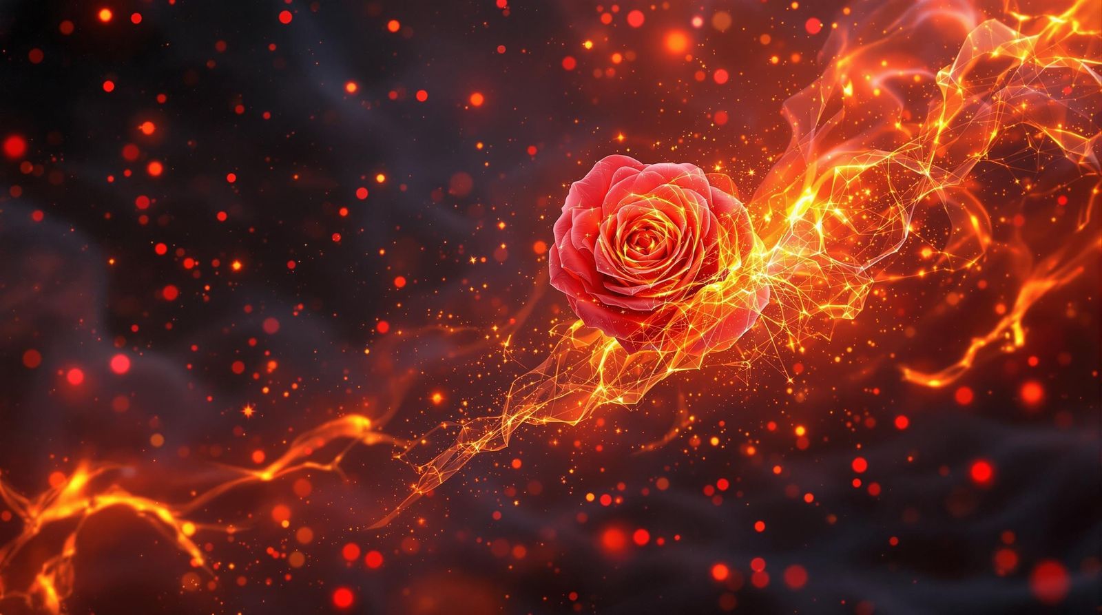 Surreal Digital Fantasy Scene with Epic Fire Rose in Hyperde...
