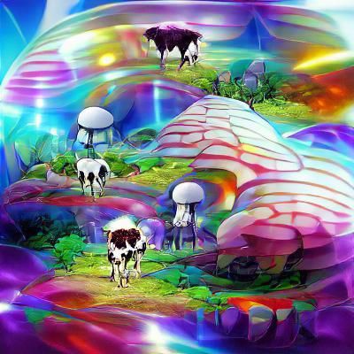 Quartz Cow on Mushroom Planet: Psychedelic Anime Art