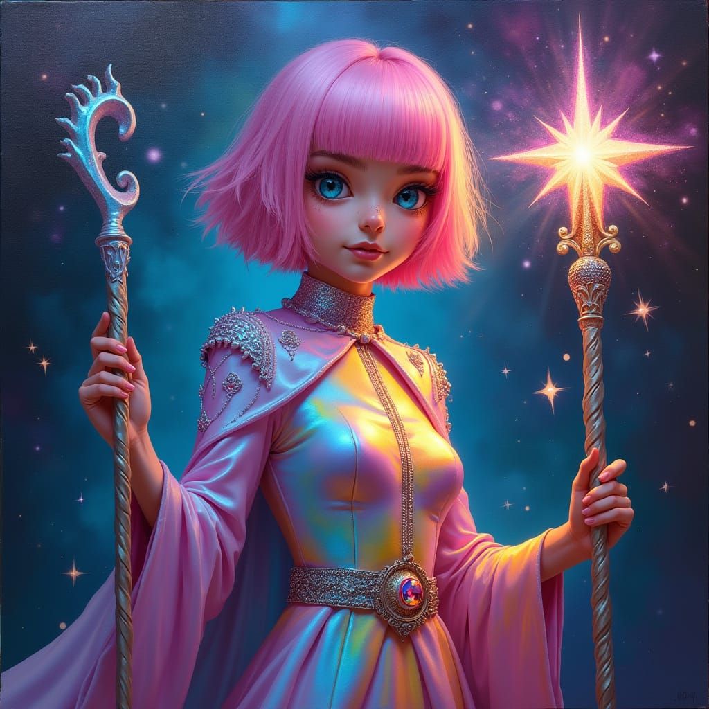 Ethereal Wizard in Vibrant Iridescent Attire