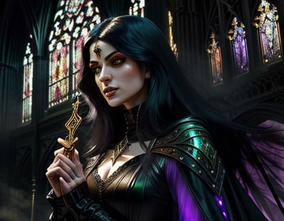 Witch in Glass Cathedral: Gothic Digital Art