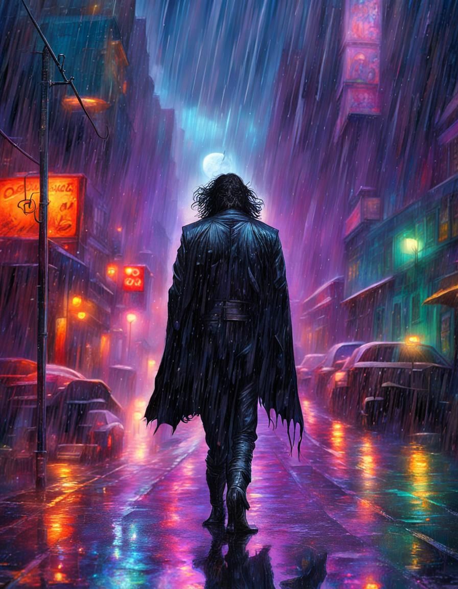The Crow in Rainstorm: Holographic Astral Illustration