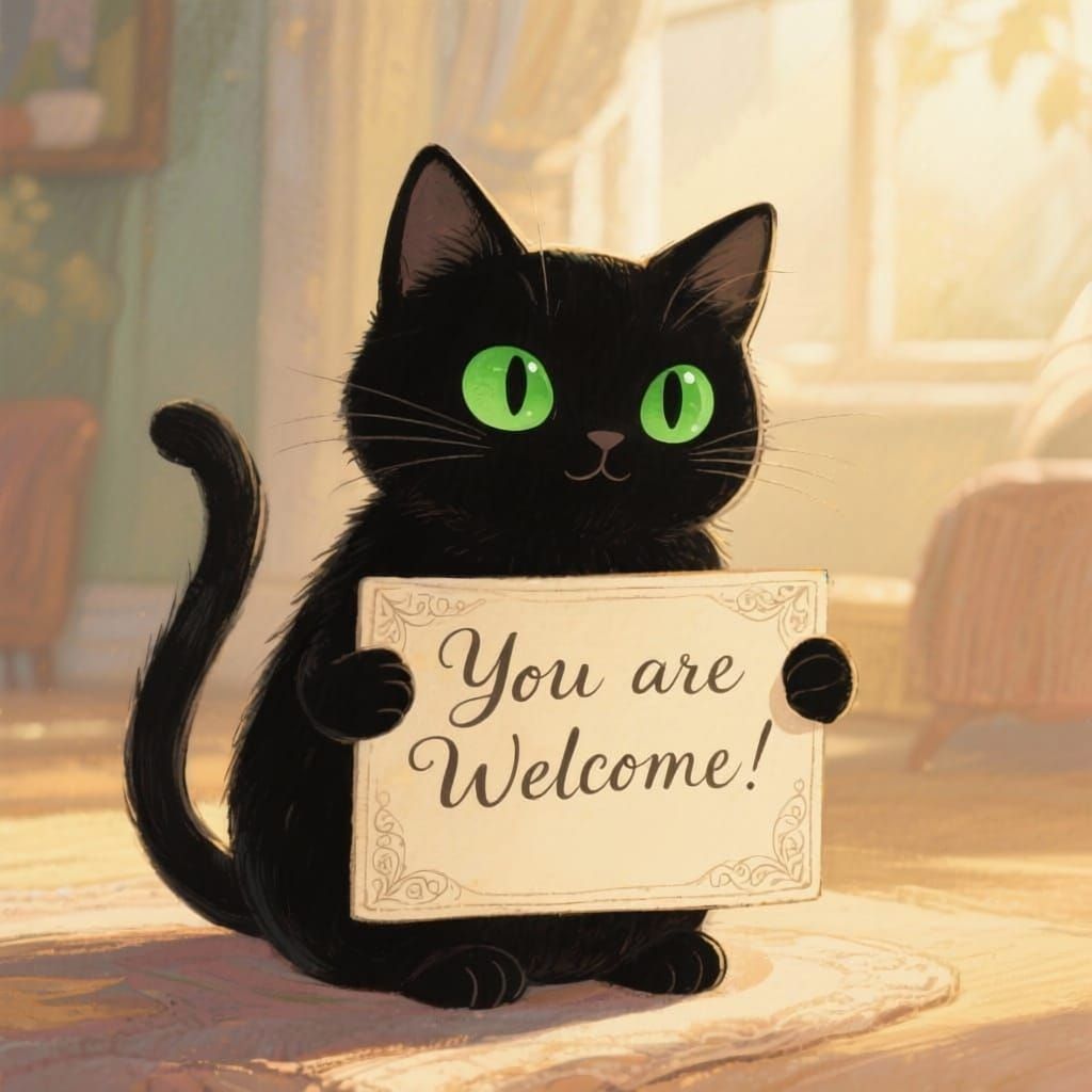 Cute Black Cat Welcomes You With Emerald Eyes