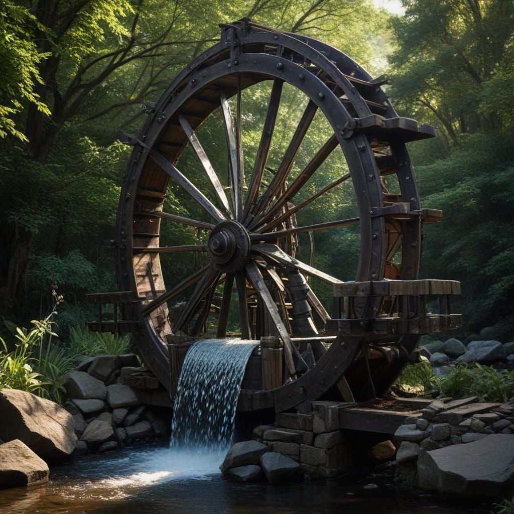 Waterwheel ,Of Hope , luminous rainbow  water wheel portal  geometric unity water wheel  descending from the heavens,  w...