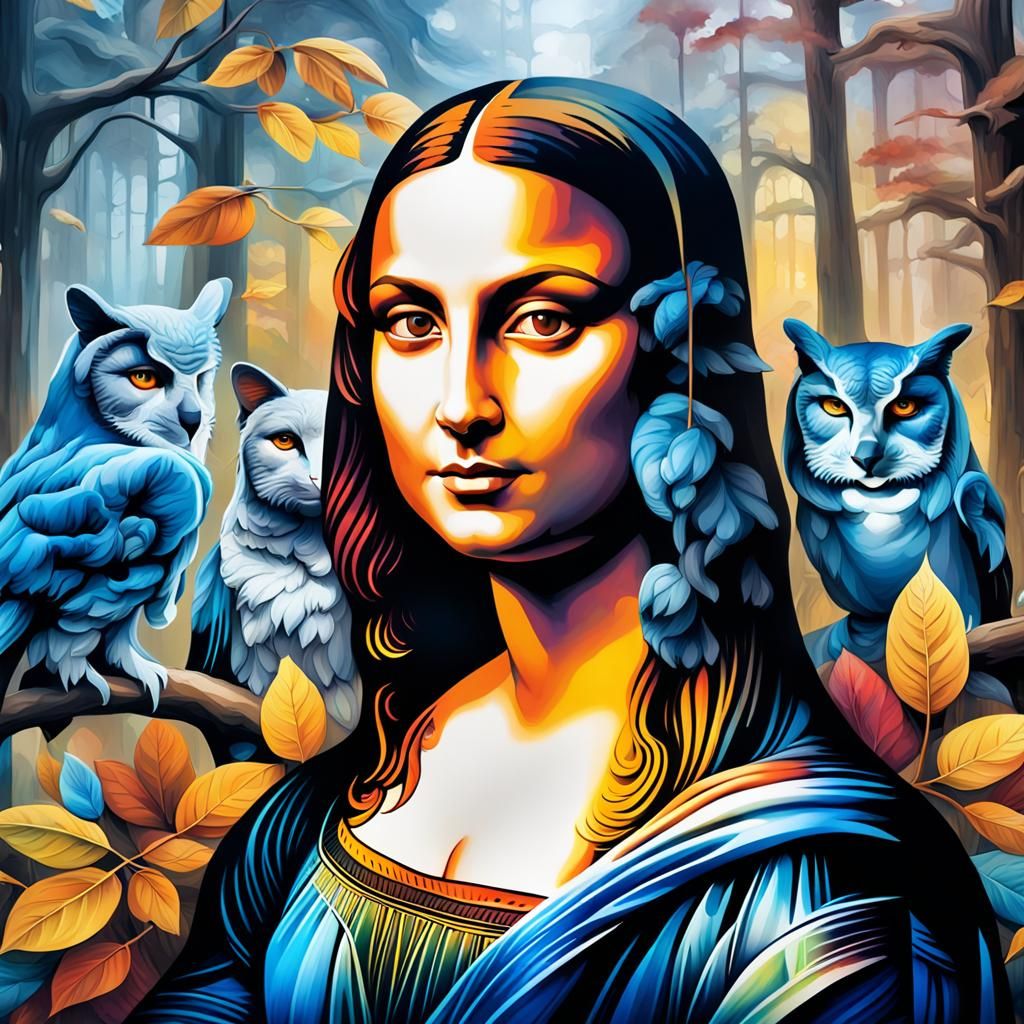 Modern Mona Lisa Digital Graffiti Mural in Vibrant Art Style