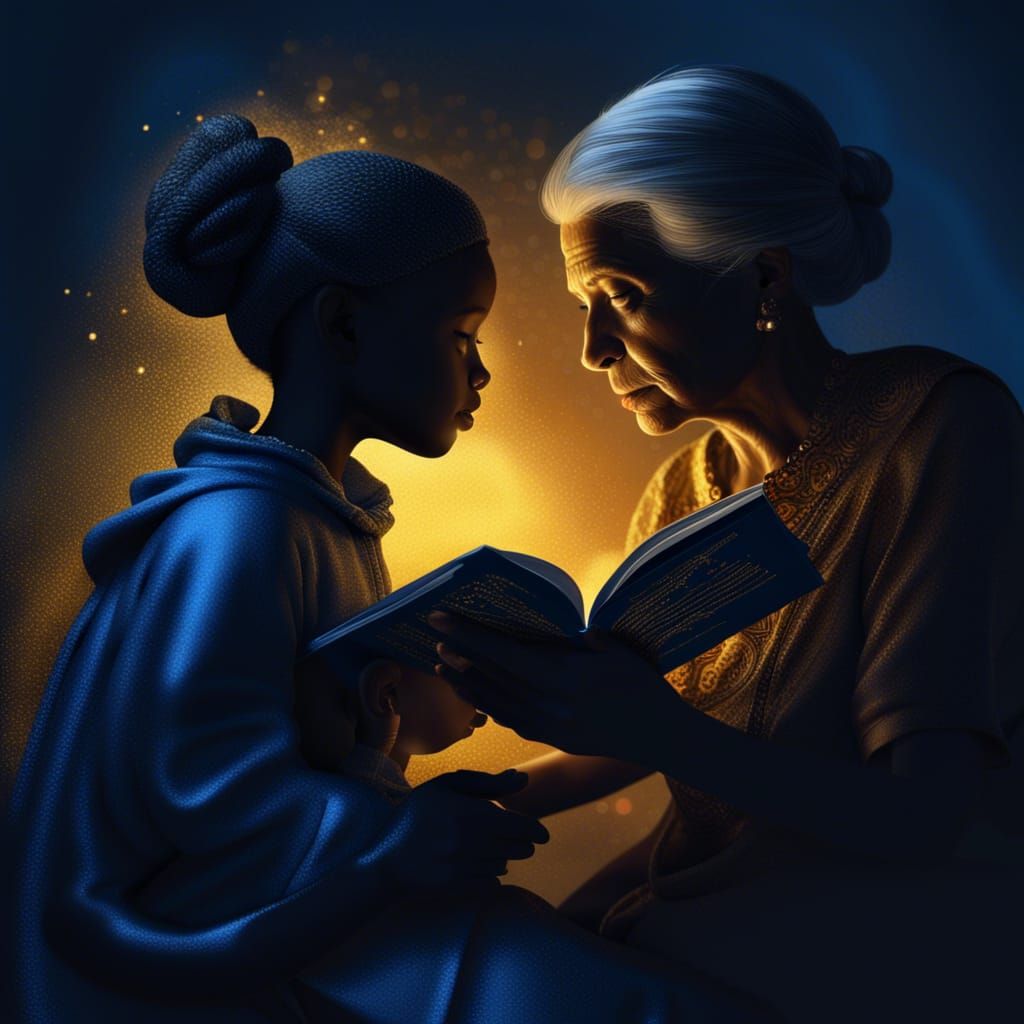 Grandmother Reading to Girl: Mystical Digital Art