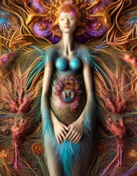 Cosmic Forest Woman in Mixed Media Style