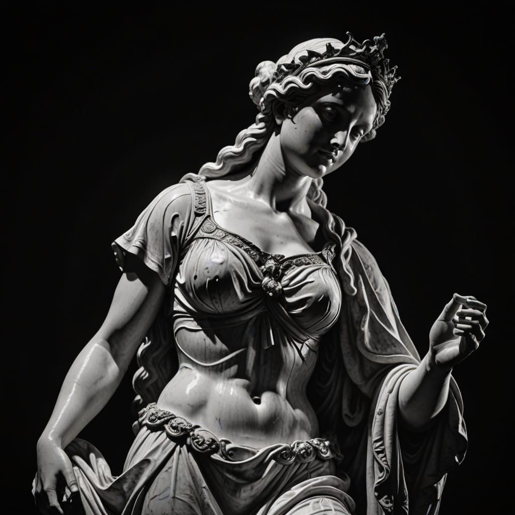 Elegant Neoclassical Statue of Venus in High Contrast Black ...
