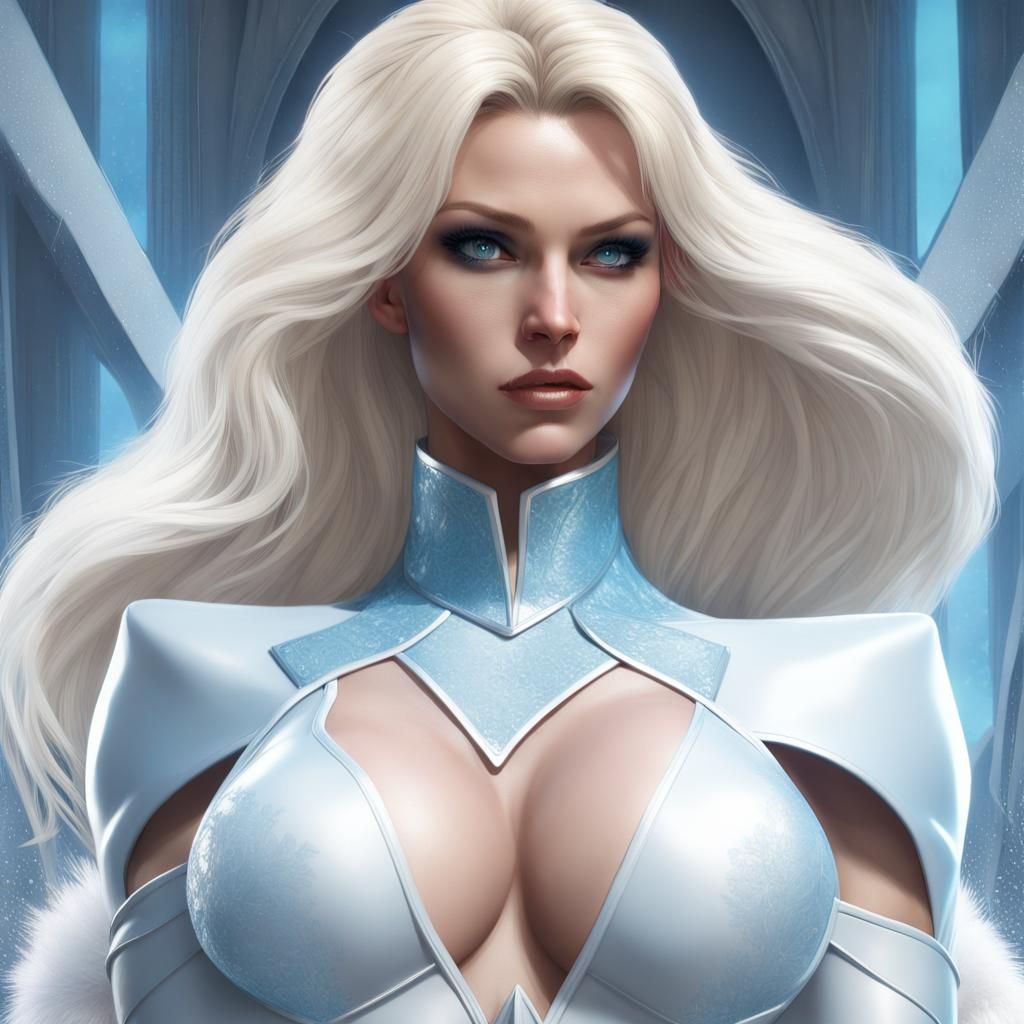 Emma Frost in Icy Latex, Detailed Digital Portrait