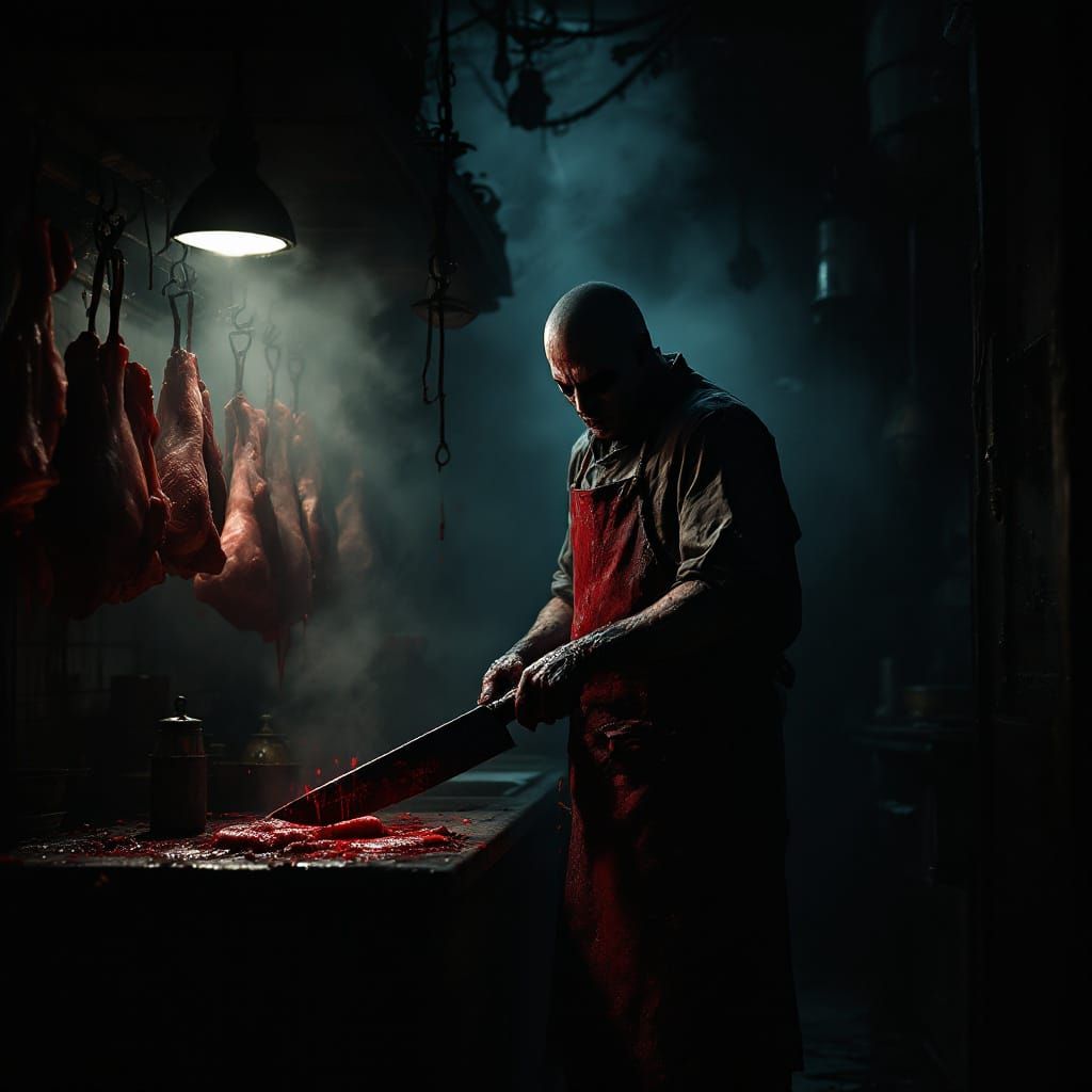 Sinister Butcher Shop Horror Scene