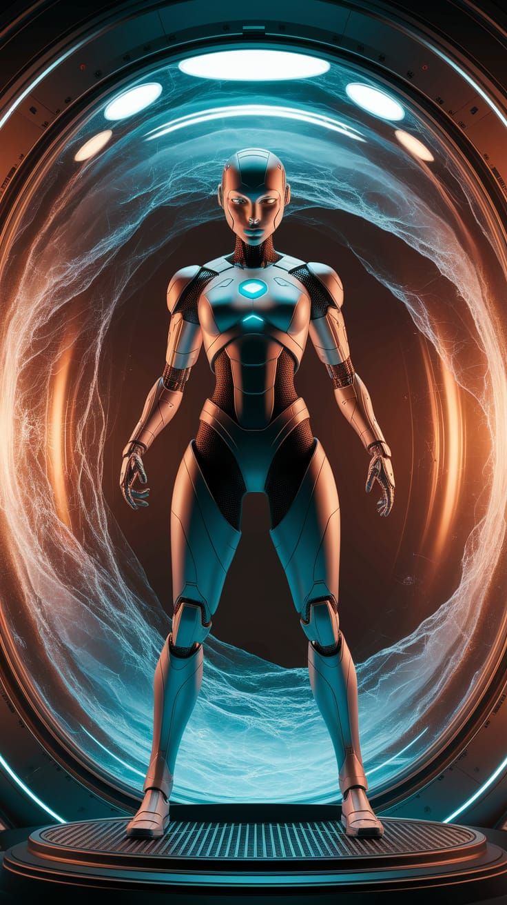 Cyber Ninja Baroness in Cryogenic Pod: Futuristic Android in...