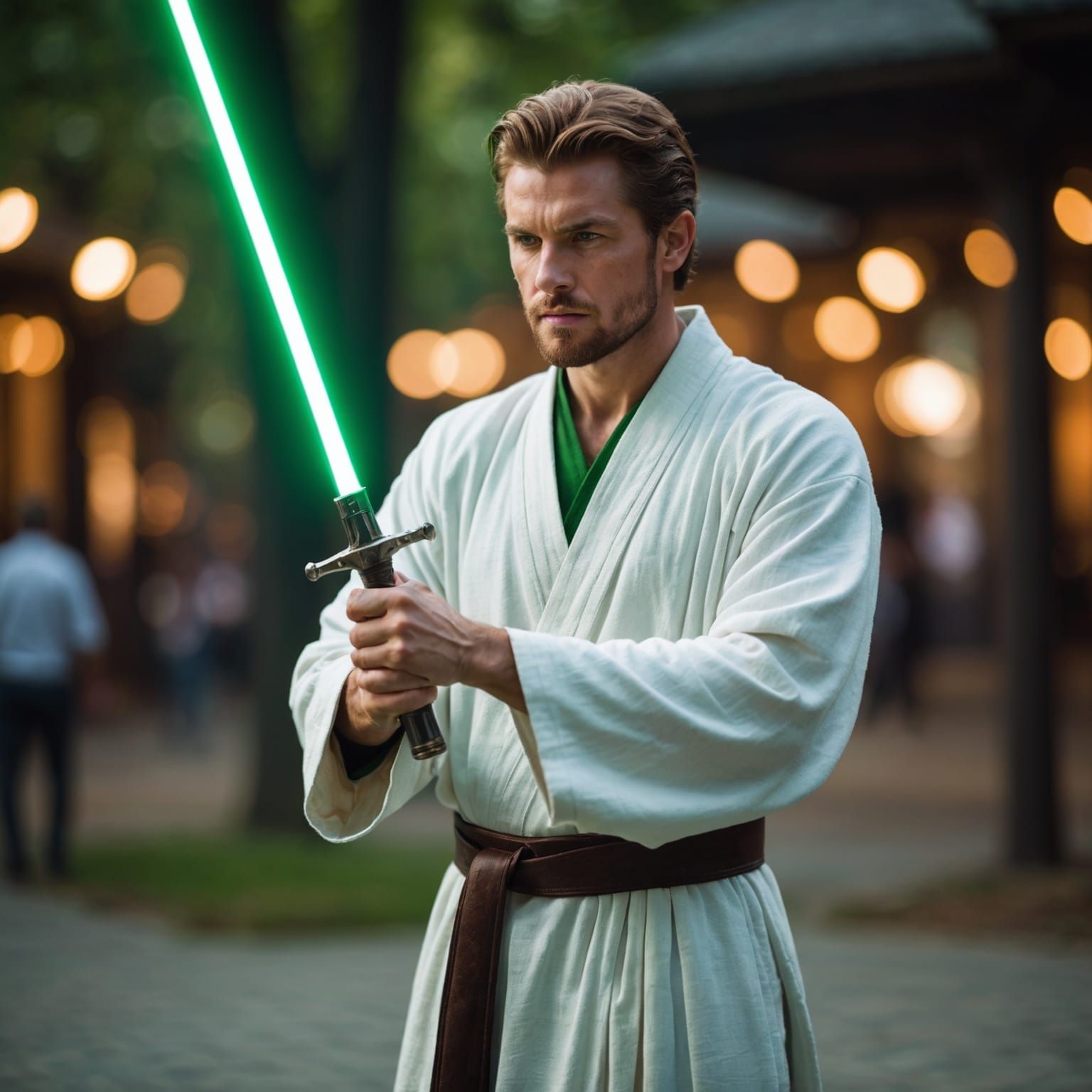 Jedi Knight with Green Lightsaber Staff