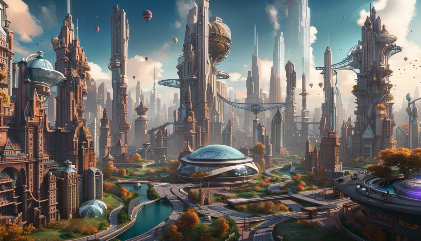 Utopian Metropolis Governed by Benevolent AI: Matte Painting