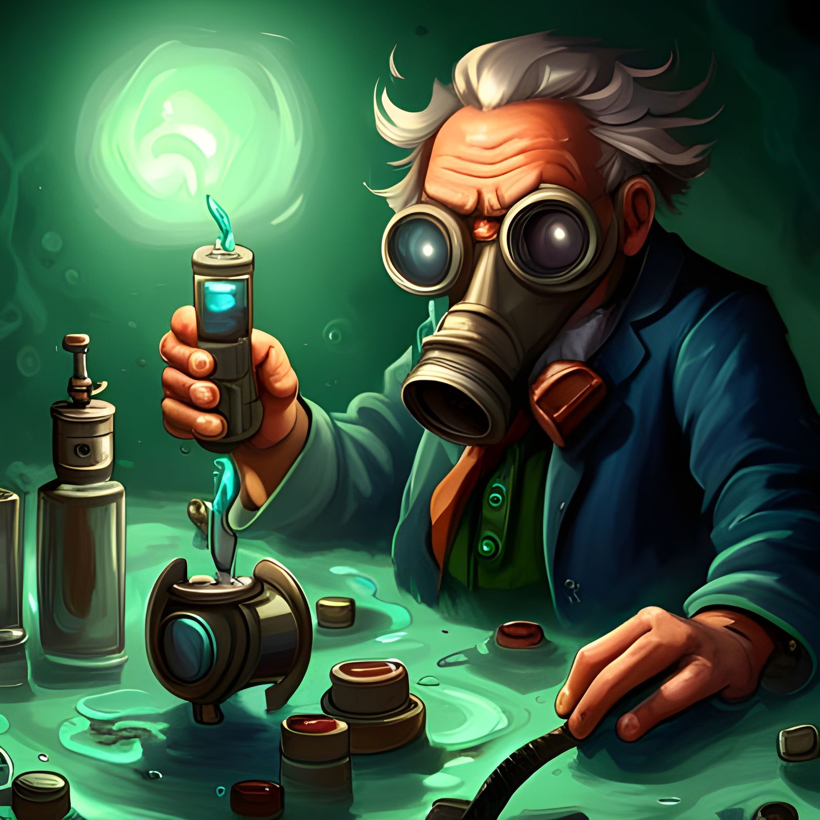Mad Scientist Experimenting with Toxic Substances