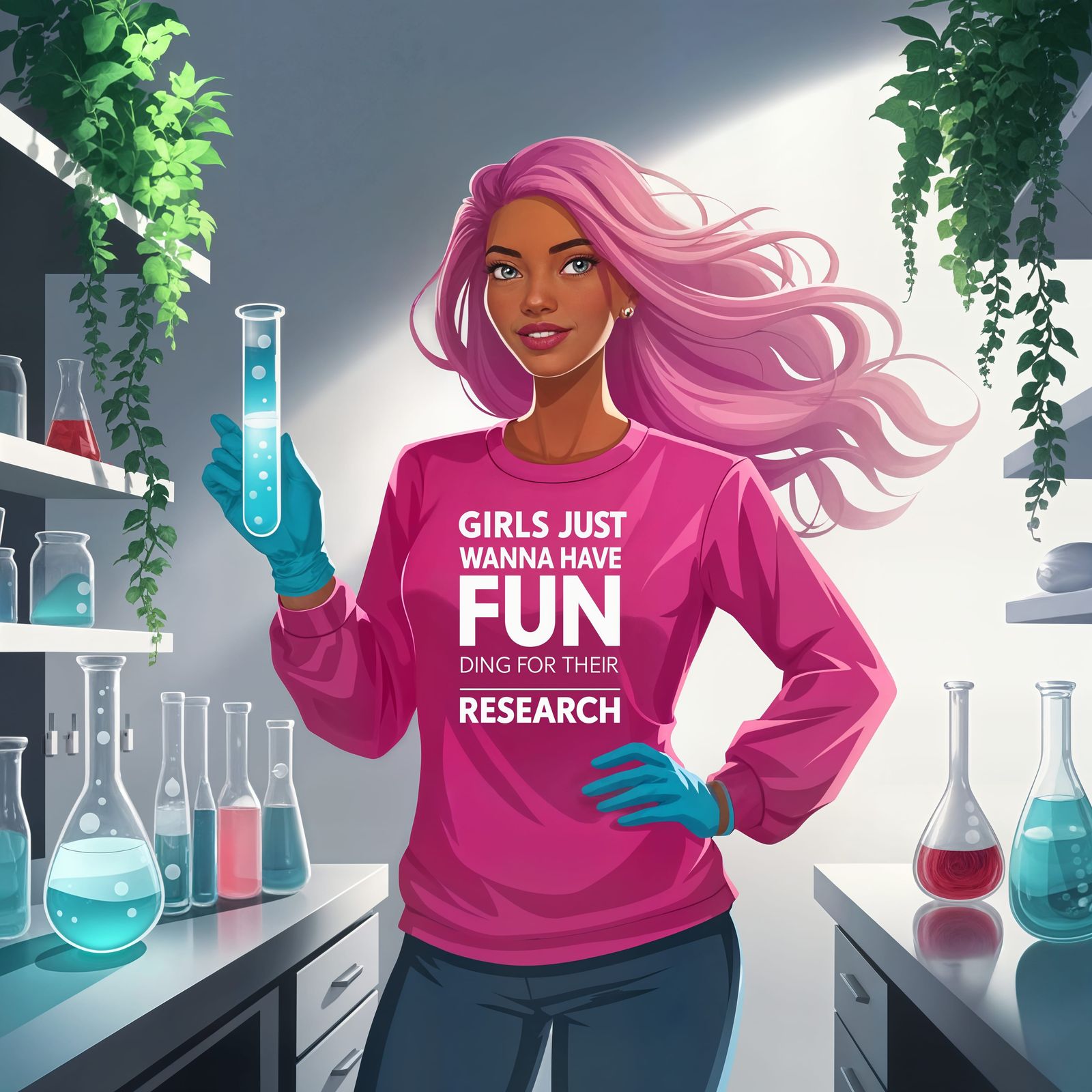 Confident Female Scientist in a Vibrant Laboratory