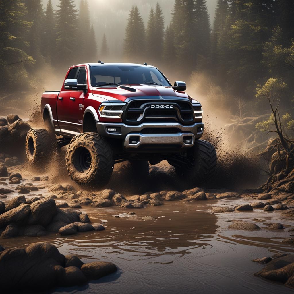 Lifted Dodge Ram Truck Mudding in Deep Mud