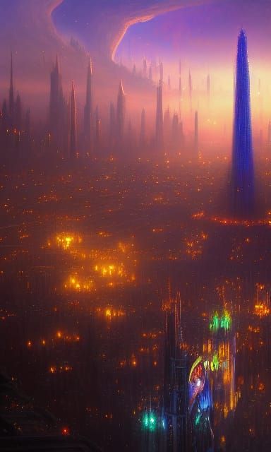 Fantastical City of Lights in Detailed Matte Painting