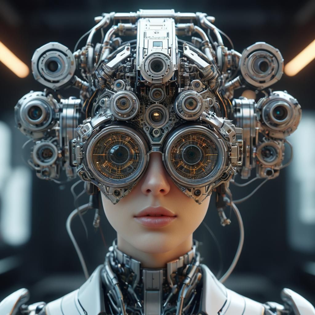 Futuristic Portrait with Optical Machine, Sci-Fi Art