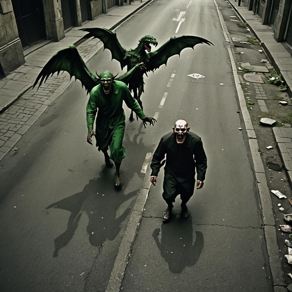 Demonic Figures Await in Dark Street Corner