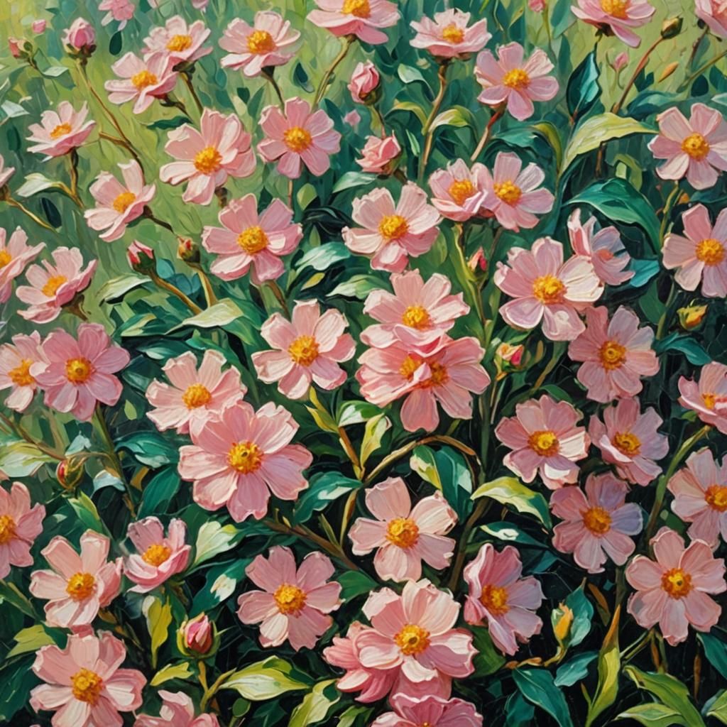 Pink Flowers in Expressionist Oil Painting