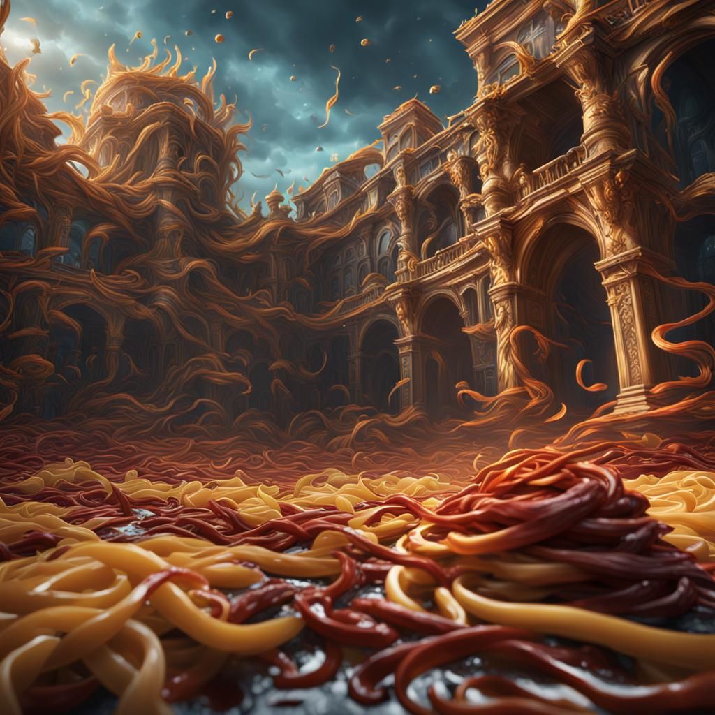 Fantastical Twisted Pasta in Detailed Matte Painting