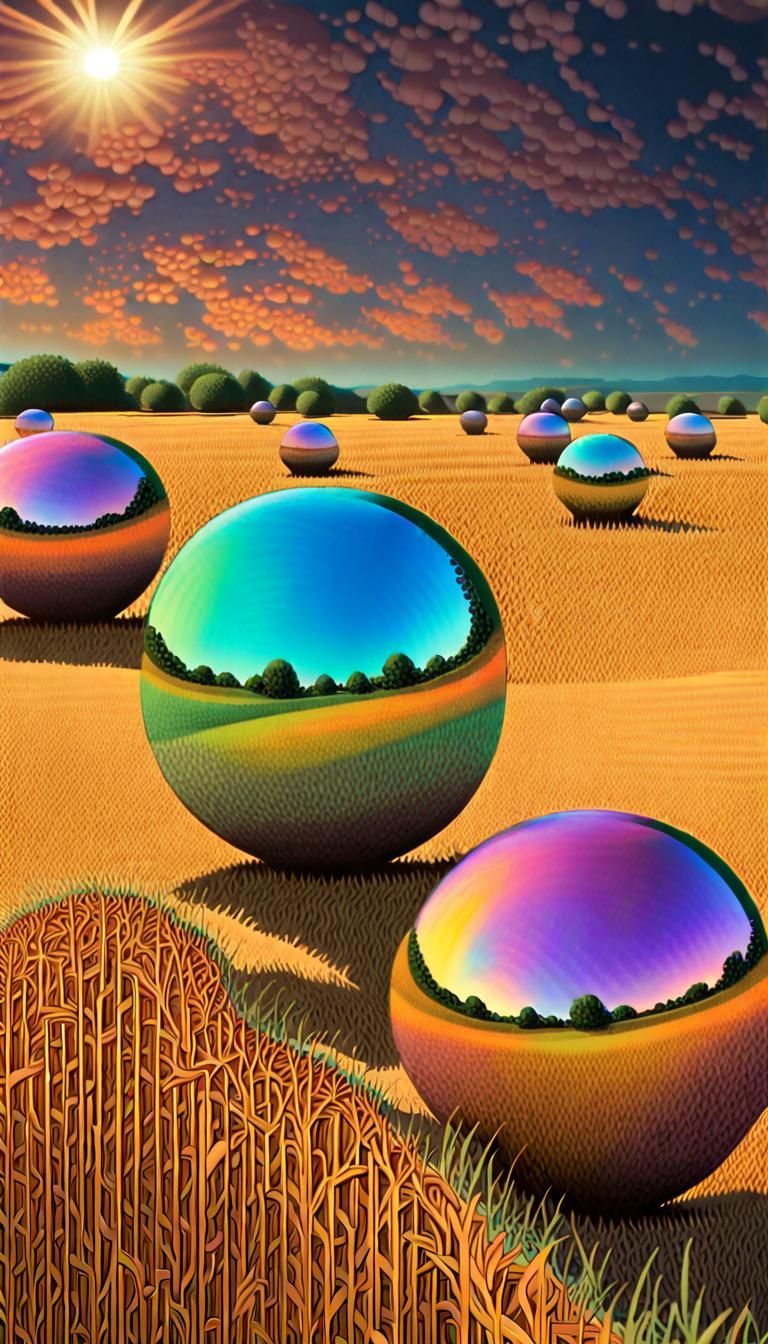 Ethereal Iridescence Over Golden Fields in Vibrant 3D