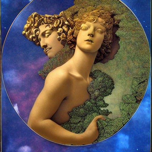 Astral Greek Goddess in Marble: Holographic Illustration