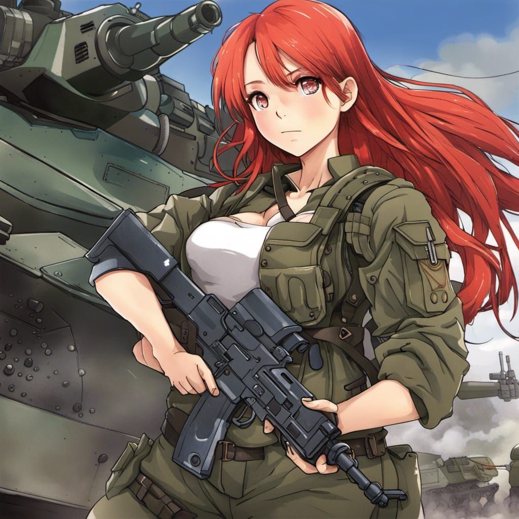 Anime Girl in Combat Gear with Tank