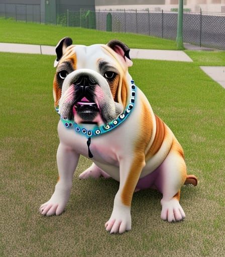Bulldog with Spiked Collar in Hyperrealistic Art