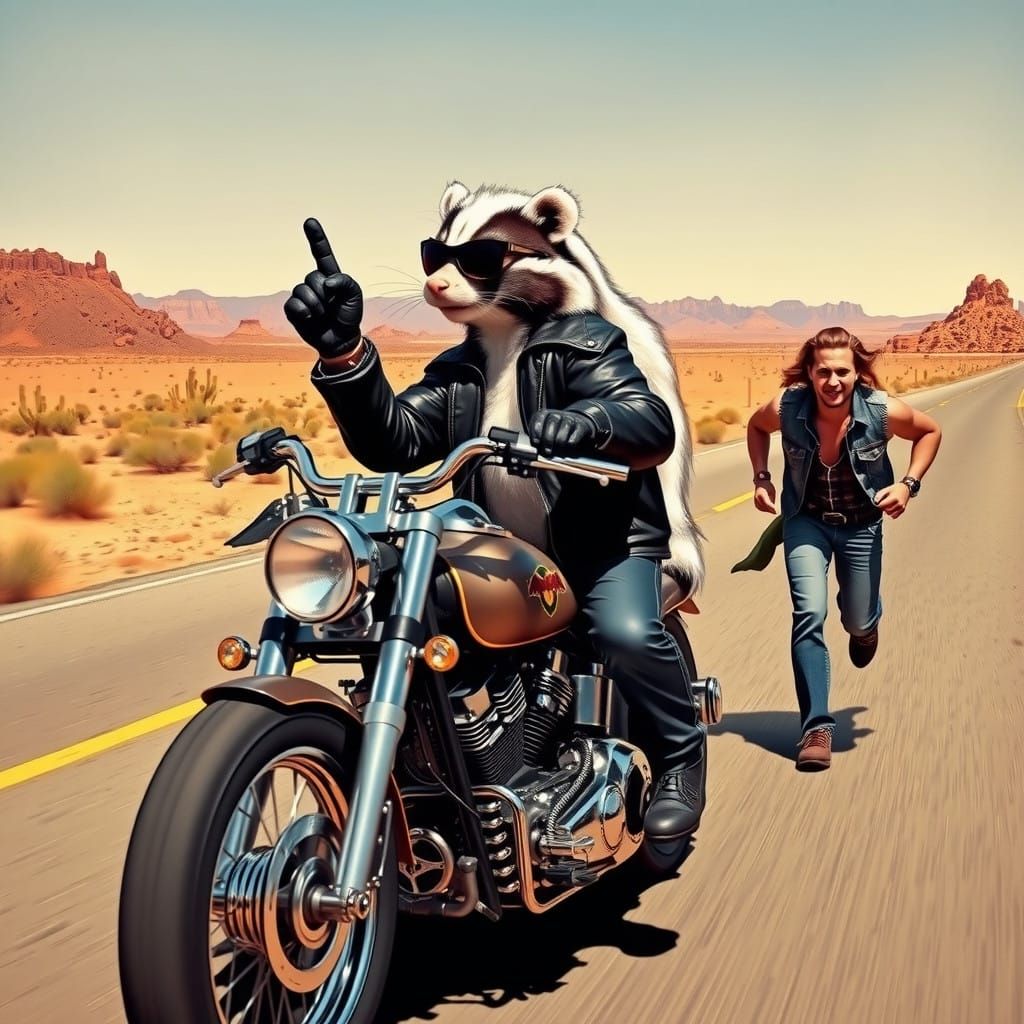 Rebel Skunk Speeds Down Desert Highway in Stolen Motorcycle...