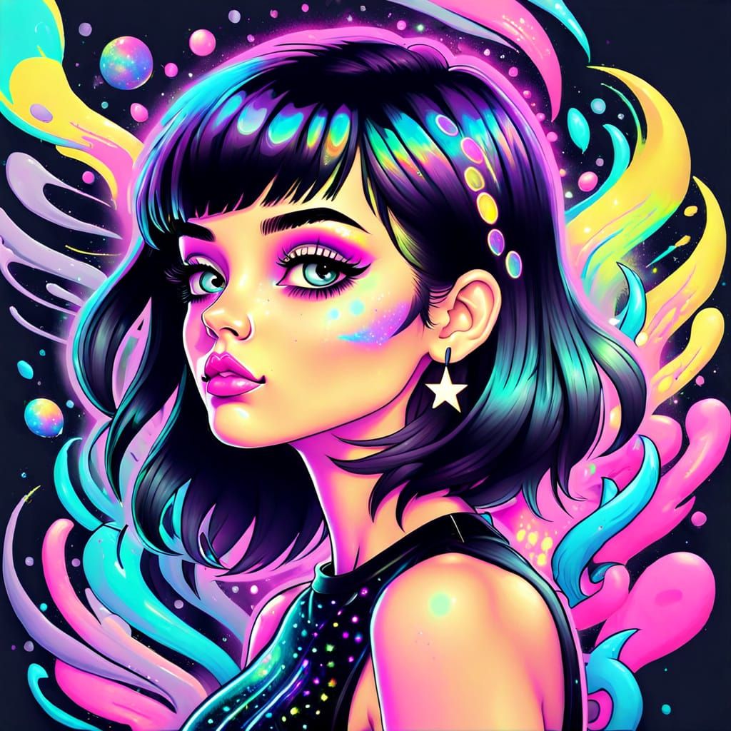 Surreal Iridescent Artwork in Neon Airbrush Style